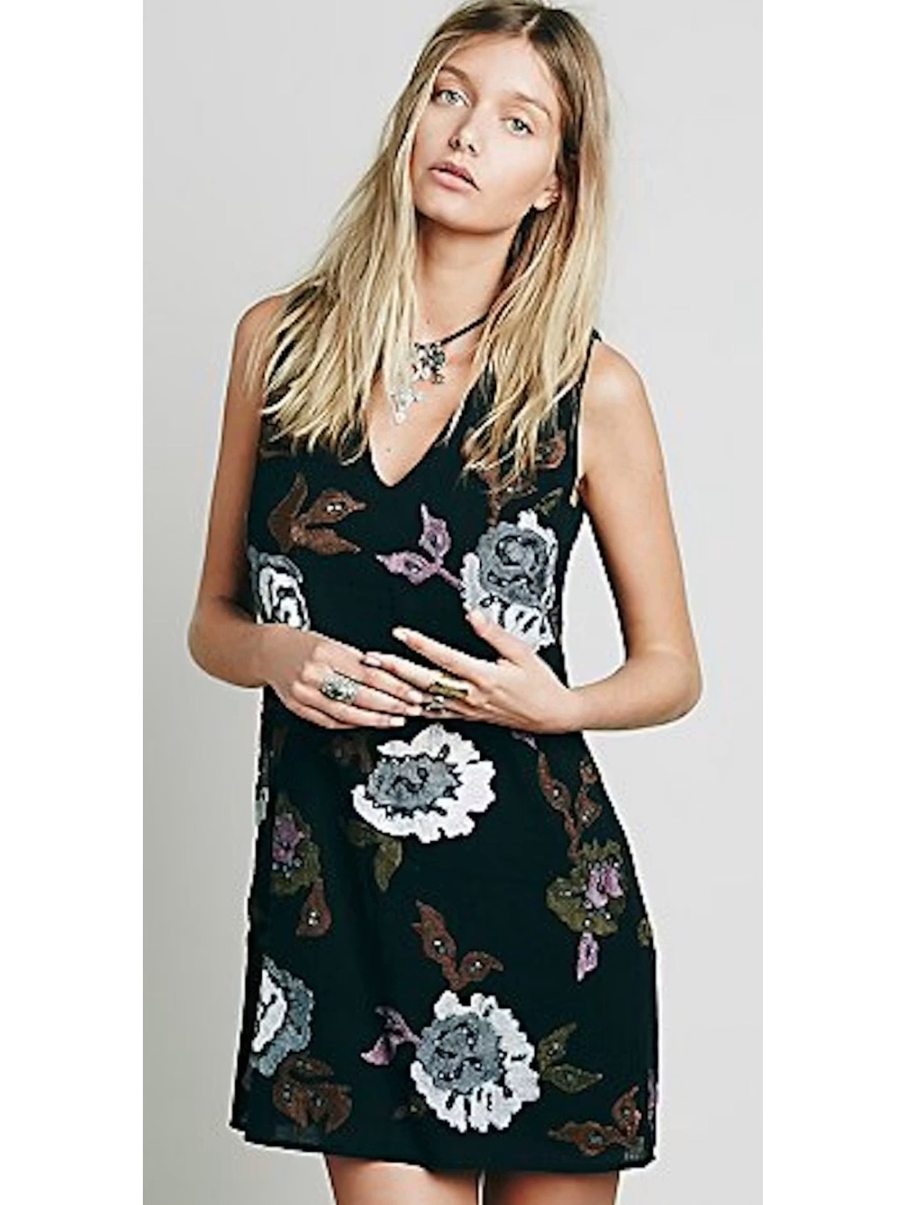 Free People Floral Embroidered Shift Dress M